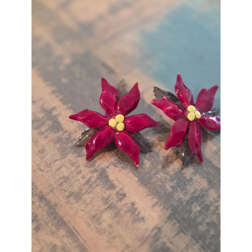 Festive Holiday Poinsettia and Bow‎ Earrings For HolidaySparkle